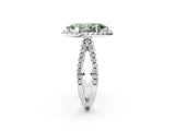 White gold Fancy Green Marquise Cut Diamond Halo Ring with Split Shank Pavé Band and Prong Setting_81