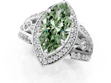 White gold Fancy Green Marquise Cut Diamond Halo Ring with Split Shank and Bezel Accents and Four-Prong Setting_1