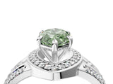 White gold Fancy Green Marquise Cut Diamond Halo Ring with Split Shank and Bezel Accents and Four-Prong Setting_4
