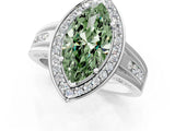 White gold Fancy Green Marquise Cut Diamond Halo Ring with Split Shank and Bezel Accents and Prong Setting_1