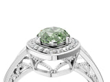 White gold Fancy Green Marquise Cut Diamond Halo Ring with Split Shank and Bezel Accents and Prong Setting_4
