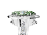 White gold Fancy Green Marquise Cut Diamond Halo Ring with Split Shank and Bezel Accents and Prong Setting_5