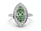 White gold Fancy Green Marquise Cut Diamond Halo Ring with Split Shank and Four-Prong Setting_70