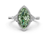 White gold Fancy Green Marquise Cut Diamond Halo Ring with Tapered Band and Four-Prong Setting_19