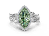 White gold Fancy Green Marquise Cut Diamond Halo Ring with Vintage Split Shank and Four-Prong Setting_86