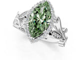 White gold Fancy Green Marquise Cut Diamond Halo Ring with Vintage Split Shank and Four-Prong Setting_86