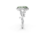White gold Fancy Green Marquise Cut Diamond Halo Ring with Vintage Split Shank and Four-Prong Setting_88