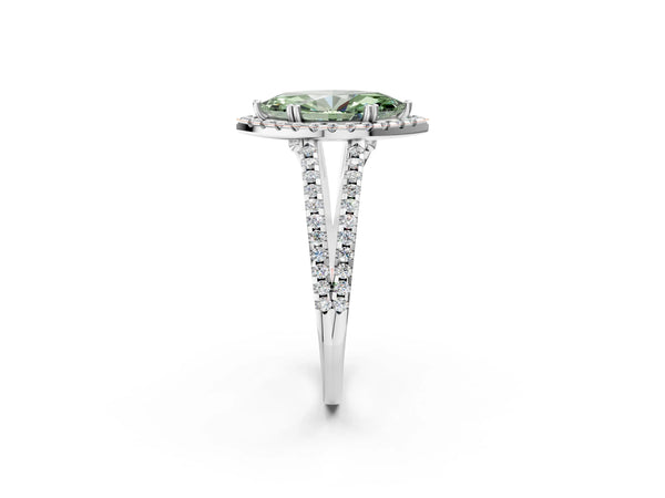 Platinum Fancy Green Marquise Cut Diamond Halo Split Shank Engagement Ring