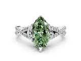 White gold Fancy Green Marquise Cut Diamond  Halo Twist Band Solitaire Prong Setting Ring_12