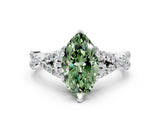 White gold Fancy Green Marquise Cut Diamond  Halo Twist Band Solitaire Prong Setting Ring_12