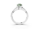 White gold Fancy Green Marquise Cut Diamond  Halo Twist Band Solitaire Prong Setting Ring_57