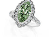 White gold Fancy Green Marquise  Cut Diamond Milgrain Floral Halo Engagement Ring with Pavé Band_16