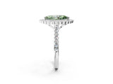 White gold Fancy Green Marquise  Cut Diamond Milgrain Floral Halo Engagement Ring with Pavé Band_17