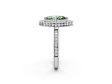 White gold Fancy Green Marquise Cut Diamond Milgrain Halo Engagement Ring with Round Pavé Band and Prong Setting_14