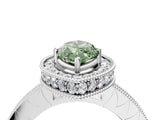 White gold Fancy Green Marquise Cut Diamond Milgrain Halo Engagement Ring with Round Pavé Band and Prong Setting_16