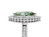 White gold Fancy Green Marquise Cut Diamond Milgrain Halo Engagement Ring with Round Pavé Band and Prong Setting_17