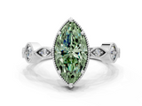 White gold Fancy Green Marquise  Cut Diamond Milgrain Marquise Band with Prong Setting_3