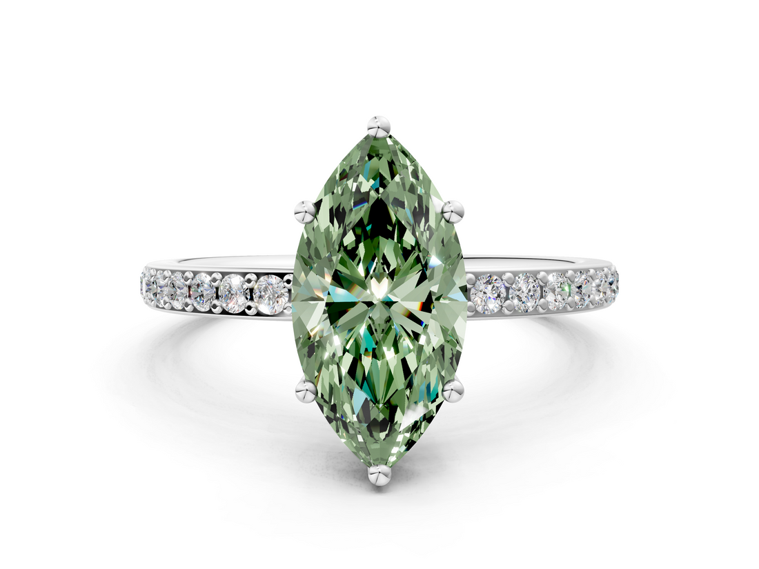 White gold Fancy Green Marquise  Cut Diamond Pavé Band Ring with Four-Prong Setting_24