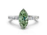 White gold Fancy Green Marquise Cut Diamond Pavé Band Solitaire Ring with Prong Setting_122