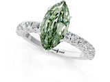 White gold Fancy Green Marquise Cut Diamond Pavé Band Solitaire Ring with Prong Setting_123