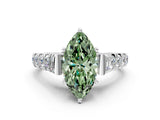 White gold Fancy Green Marquise  Cut Diamond Pavé Band Solitaire with Four-Prong Setting_15