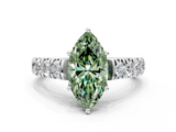 White gold Fancy Green Marquise  Cut Diamond Pavé Band Solitaire with Four-Prong Setting_3