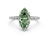 White gold Fancy Green Marquise  Cut Diamond Pavé Band Solitaire with Four-Prong Setting_3