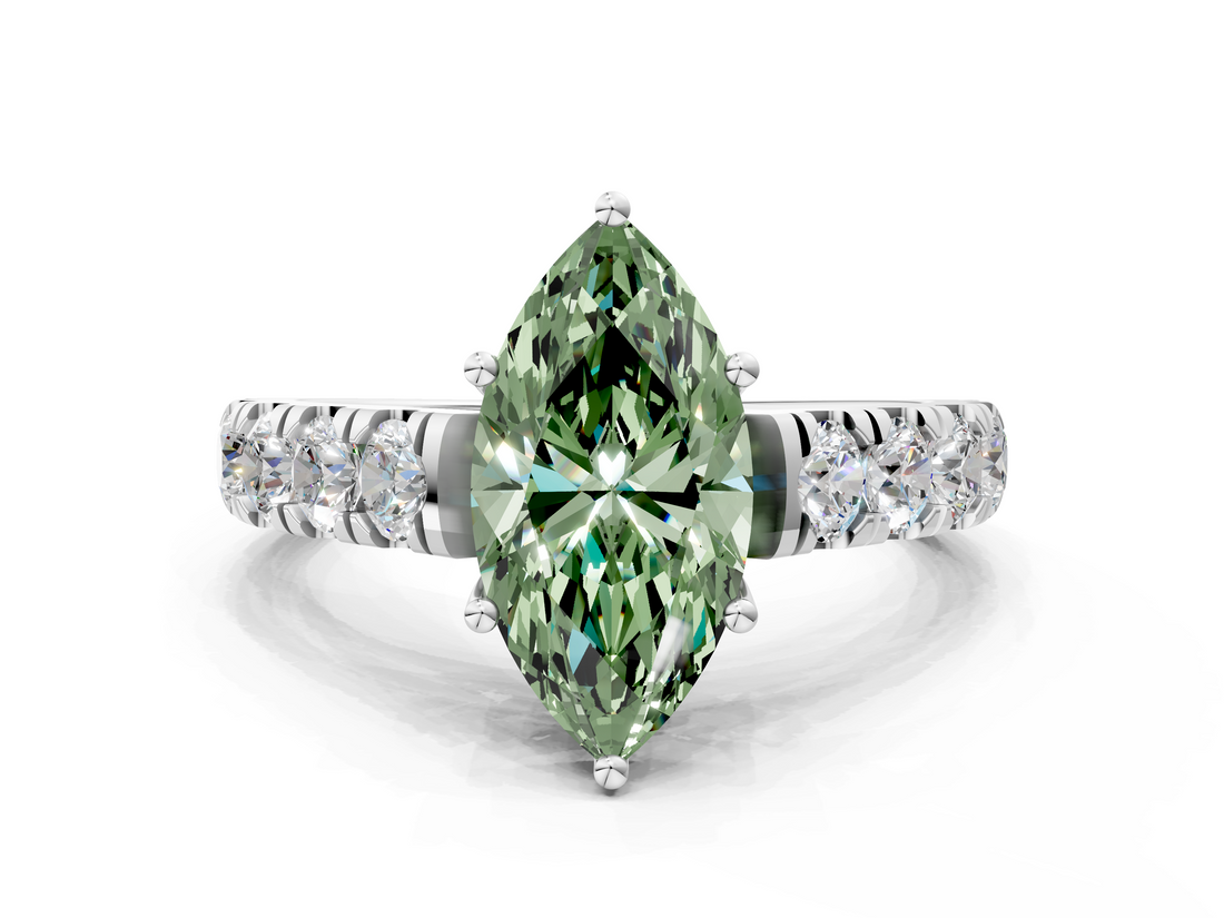 White gold Fancy Green Marquise  Cut Diamond Pavé Band Solitaire with Four-Prong Setting_3