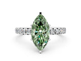 White gold Fancy Green Marquise  Cut Diamond Pavé Band with Four-Prong Setting_12