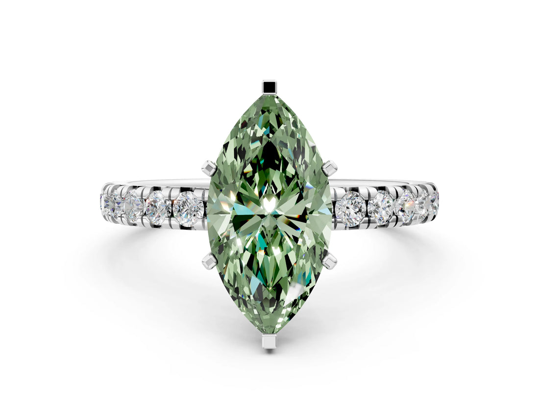 White gold Fancy Green Marquise  Cut Diamond Pavé Band with Four-Prong Setting_18