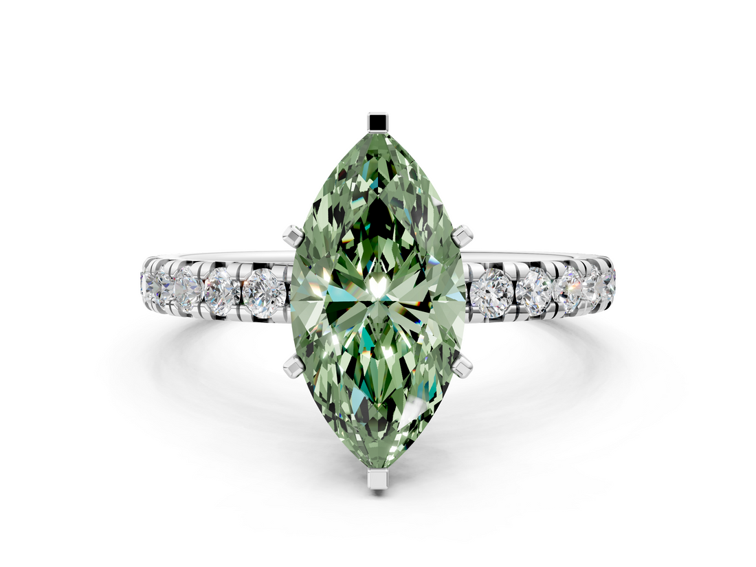 White gold Fancy Green Marquise  Cut Diamond Pavé Band with Four-Prong Setting_76