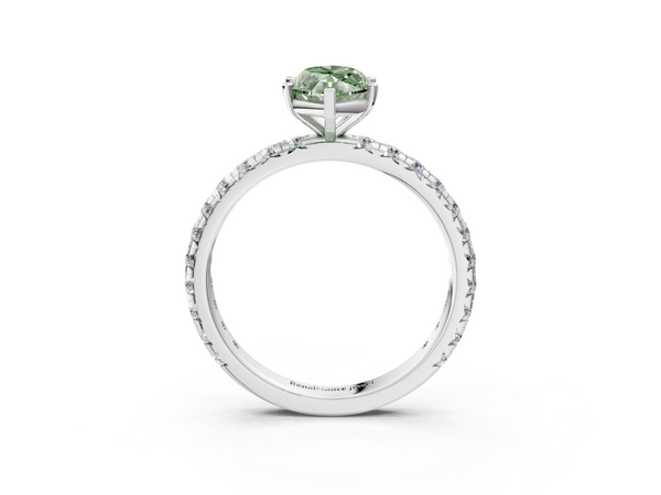 White gold Fancy Green Marquise  Cut Diamond Pavé Band with Four-Prong Setting