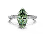 White gold Fancy Green Marquise Cut Diamond Pavé Engagement Ring with Round  Accents and Prong Setting_91