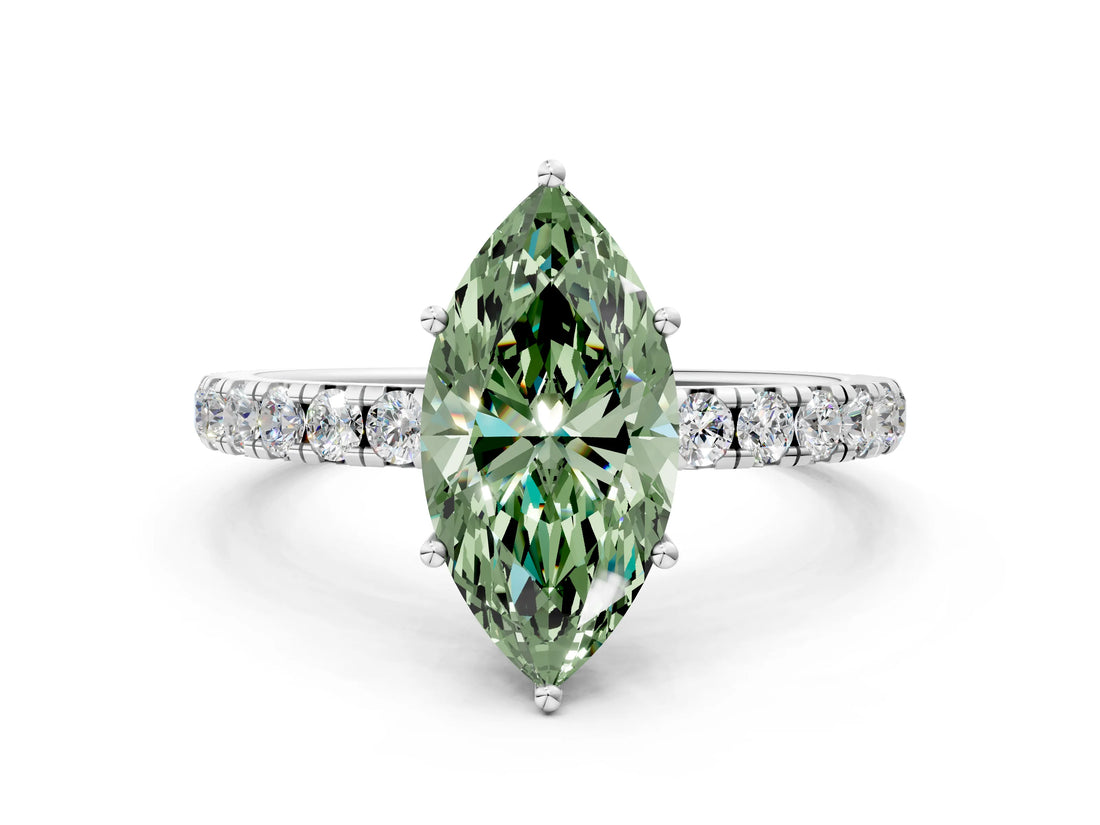 White gold Fancy Green Marquise Cut Diamond Pavé Solitaire Engagement Ring with Four-Prong Setting_173