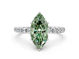White gold Fancy Green Marquise Cut Diamond Pavé Solitaire Engagement Ring with Four-Prong Setting_174