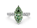 White gold Fancy Green Marquise Cut Diamond Pavé Solitaire Ring with Round Band and Prong Setting_19