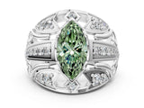 White gold Fancy Green Marquise Cut Diamond Pave Art Deco Split Shank Ring with Four-Prong Setting