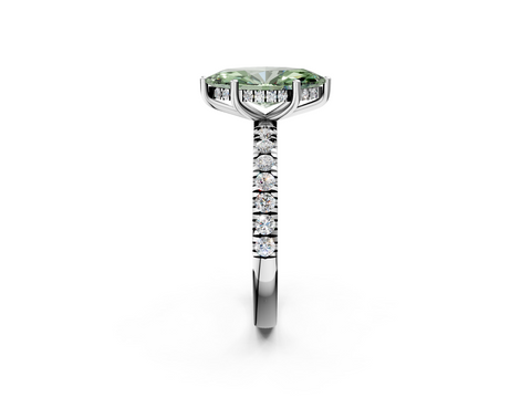 White gold Fancy Green Marquise  Cut Diamond Pave Band Solitaire Ring with Four-Prong Setting_26