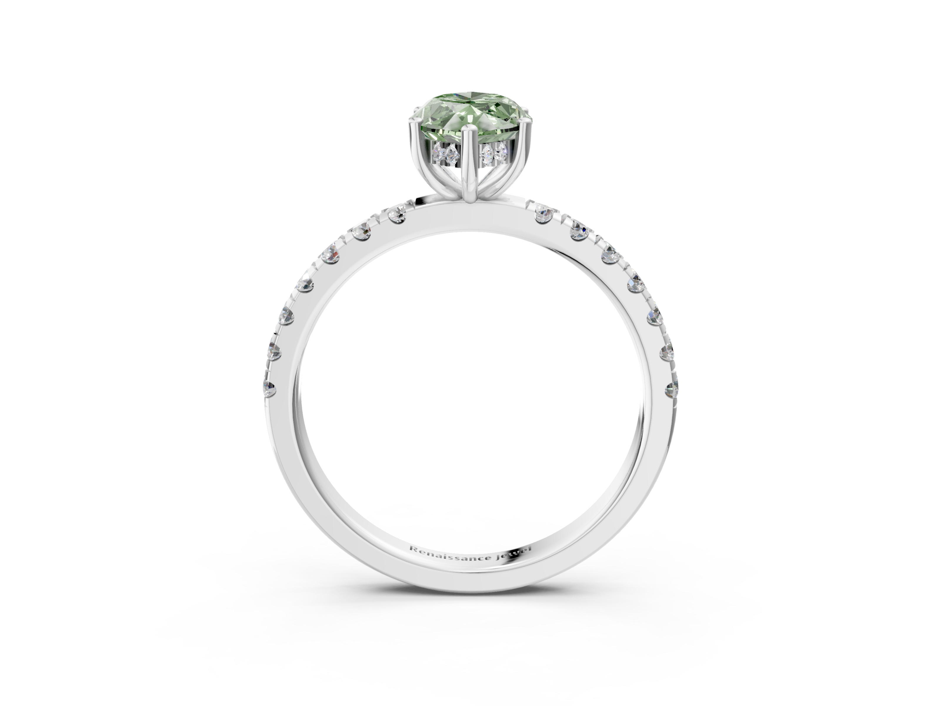 White gold Fancy Green Marquise  Cut Diamond Pave Band Solitaire Ring with Four-Prong Setting_27