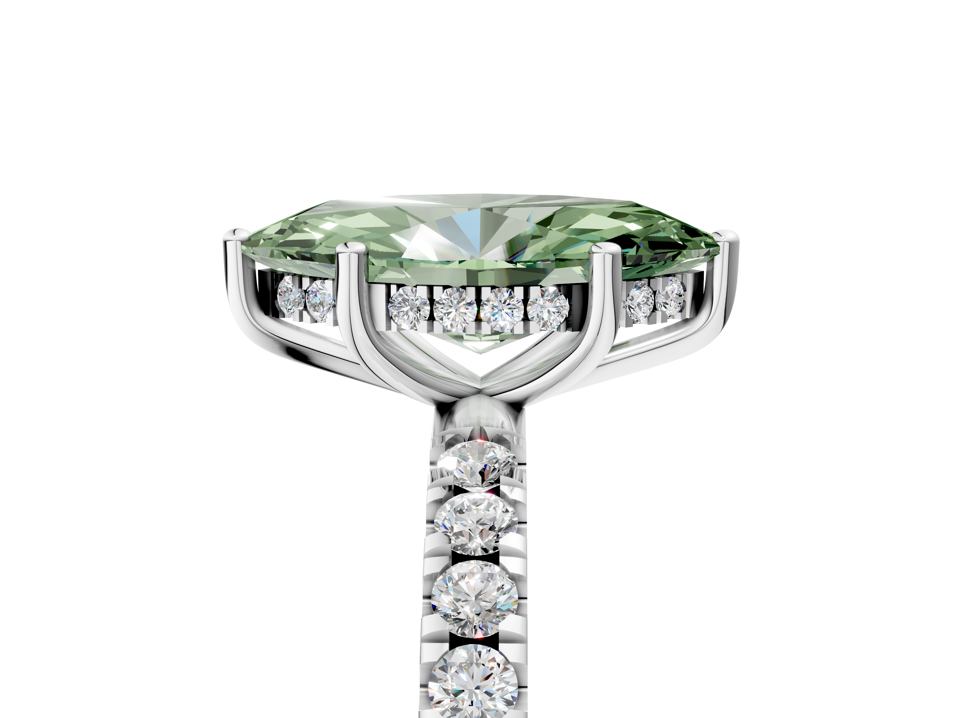 White gold Fancy Green Marquise  Cut Diamond Pave Band Solitaire Ring with Four-Prong Setting_29