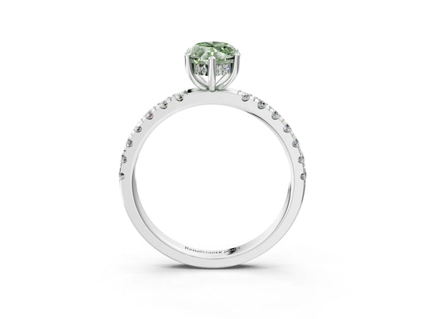 White gold Fancy Green Marquise Cut Diamond Pave Band Solitaire Ring with Round  and Prong Setting