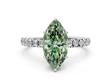 White gold Fancy Green Marquise Cut Diamond Pave Band Solitaire Ring with Round  and Prong Setting_135
