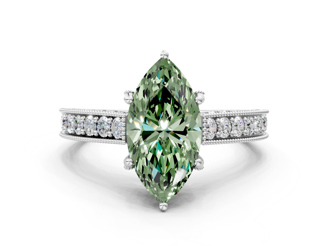 White gold Fancy Green Marquise  Cut Diamond Pave Band with Four-Prong Setting_37