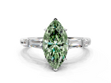White gold Fancy Green Marquise  Cut Diamond Ring with Baguette Side Stones, Channel Set Band, and Four-Prong Setting_20