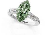 White gold Fancy Green Marquise  Cut Diamond Ring with Baguette Side Stones, Channel Set Band, and Four-Prong Setting_21