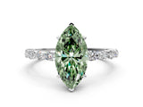 White gold Fancy Green Marquise Cut Diamond Ring with Marquise and Round  Side Stones and Four-Prong Setting_125