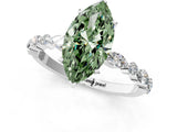 White gold Fancy Green Marquise Cut Diamond Ring with Marquise and Round  Side Stones and Four-Prong Setting_136