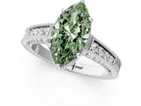 White gold Fancy Green Marquise Cut Diamond Ring with Milgrain Pavé Band and Four-Prong Setting_33