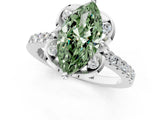 White gold Fancy Green Marquise Cut Diamond Ring with Pavé Band and Floral Prong Setting_64