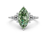 White gold Fancy Green Marquise Cut Diamond Ring with Side Stones and Four-Prong Setting_136